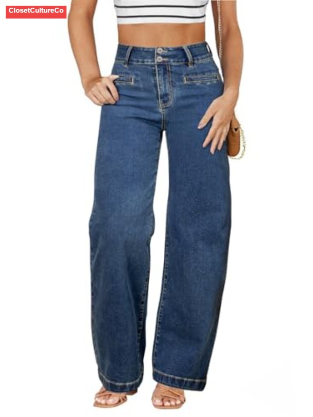 Plus Size High Waisted Wide Leg Jeans with Pockets Stretchy Denim Pants